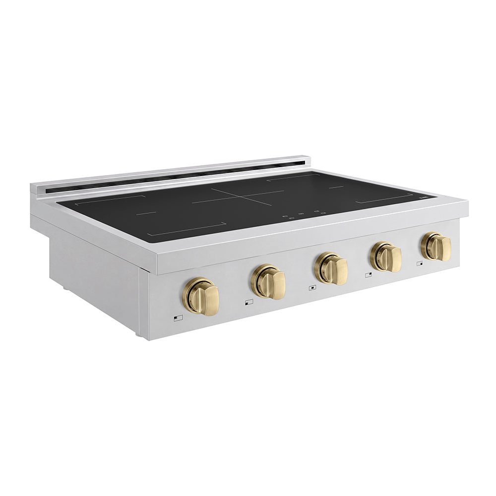 ZLINE Autograph Edition 36 in. Paramount Induction Rangetop with 5 Element Cooktop in Stainless Steel and Champagne Bronze Accents (SINRTZ-36-CB) side.