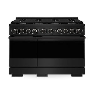 ZLINE 48 in. 6.7 cu. ft. Marino Double Oven Dual Fuel Range with 8 Burner Gas Cooktop in Black Stainless Steel (MDRB-48) main image.