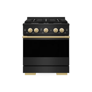ZLINE Autograph Edition 30 in. 4.2 cu. ft. Marino Dual Fuel Range with 4 Burner Gas Cooktop and Electric Convection Oven in Black Stainless Steel with Polished Gold Accents (MDRBZ-30-G)