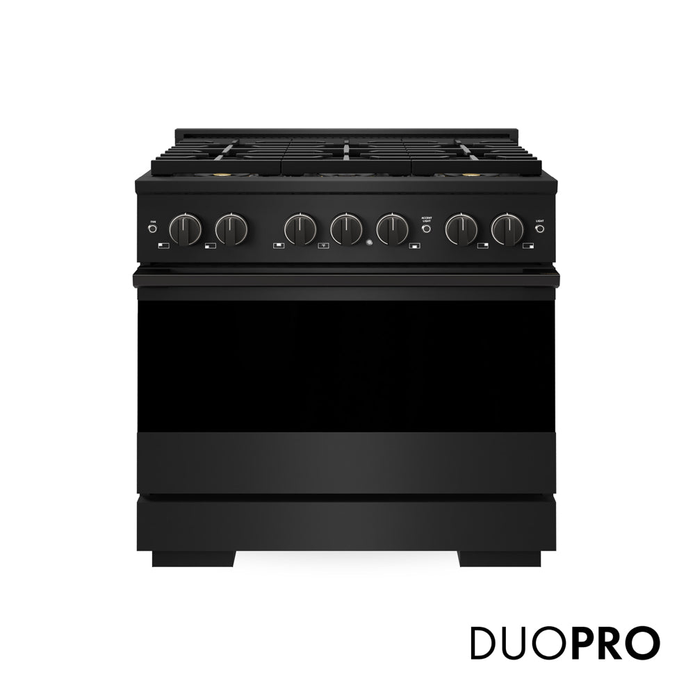 ZLINE 36 in. 5.2 cu. ft. Marino Dual Fuel Range with 6 Burner DuoPro™ Cooktop and Electric Convection Oven in Black Stainless Steel (PMDRB-36)