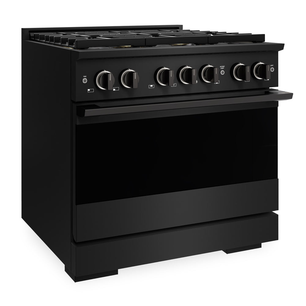 ZLINE 36 in. 5.2 cu. ft. Marino Dual Fuel Range with 6 Burner DuoPro™ Cooktop and Electric Convection Oven in Black Stainless Steel (PMDRB-36)
