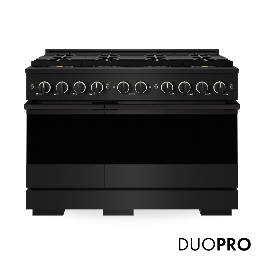 ZLINE 48 in. 6.7 cu. ft. Marino Dual Fuel Range with 8 Burner DuoPro™ Cooktop and Dual Ovens in Black Stainless Steel (PMDRB-48)
