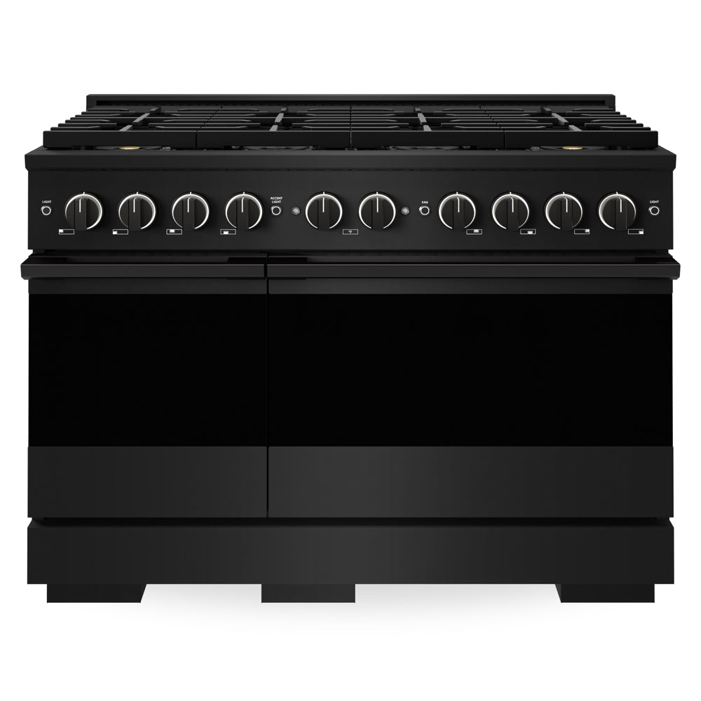 ZLINE 48 in. 6.7 cu. ft. Marino Dual Fuel Range with 8 Burner DuoPro™ Cooktop and Dual Ovens in Black Stainless Steel (PMDRB-48)