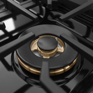 ZLINE Autograph Edition 30 in. 4.2 cu. ft. Marino Dual Fuel Range with 4 Burner DuoPro™ Cooktop and Electric Convection Oven in Black Stainless Steel and Polished Gold Accents (PMDRBZ-30-G)