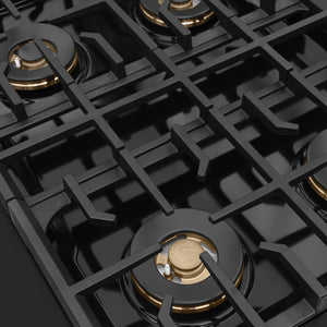 ZLINE Autograph Edition 30 in. 4.2 cu. ft. Marino Dual Fuel Range with 4 Burner DuoPro™ Cooktop and Electric Convection Oven in Black Stainless Steel and Polished Gold Accents (PMDRBZ-30-G)