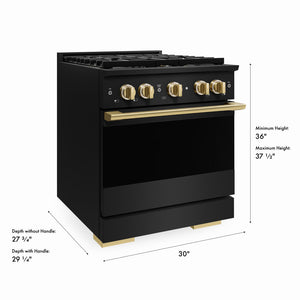 ZLINE Autograph Edition 30 in. 4.2 cu. ft. Marino Dual Fuel Range with 4 Burner DuoPro™ Cooktop and Electric Convection Oven in Black Stainless Steel and Polished Gold Accents (PMDRBZ-30-G)