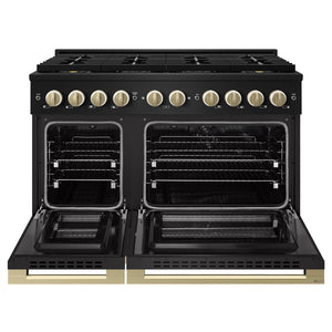ZLINE Autograph Edition 48 in. 6.7 cu. ft. Marino Dual Fuel Range with 8 Burner DuoPro™ Cooktop and Dual Ovens in Black Stainless Steel and Champagne Bronze Accents (PMDRBZ-48-CB)