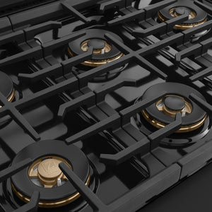 ZLINE Autograph Edition 48 in. 6.7 cu. ft. Marino Dual Fuel Range with 8 Burner DuoPro™ Cooktop and Dual Ovens in Black Stainless Steel and Polished Gold Accents (PMDRBZ-48-G)
