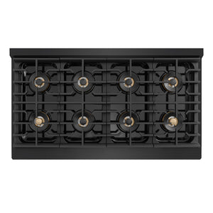 ZLINE Autograph Edition 48 in. 6.7 cu. ft. Marino Dual Fuel Range with 8 Burner DuoPro™ Cooktop and Dual Ovens in Black Stainless Steel and Polished Gold Accents (PMDRBZ-48-G)