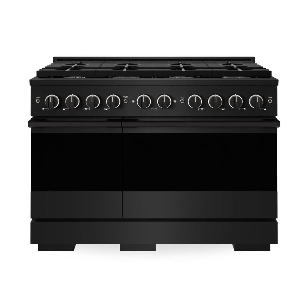 ZLINE 48 in. 6.7 cu. ft. Marino Double Oven Gas Range with 8 Burner Cooktop in Black Stainless Steel (MGRB-48) main image.