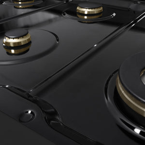 ZLINE Autograph Edition 48 in. 6.7 cu. ft. Marino Double Oven Gas Range with 8 Burner Cooktop in Black Stainless Steel and Polished Gold Accents (MGRBZ-48-G)