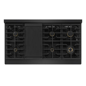 ZLINE Autograph Edition 48 in. 6.7 cu. ft. Marino Double Oven Gas Range with 8 Burner Cooktop in Black Stainless Steel and Polished Gold Accents (MGRBZ-48-G)