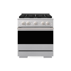ZLINE 30 in. 4.2 cu. ft. Marino Dual Fuel Range with 4 Burner Gas Cooktop and Electric Convection Oven in Satin Stainless Steel (MDRS-30) main image.