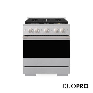 ZLINE 30 in. 4.2 cu. ft. Marino Dual Fuel Range with 4 Burner DuoPro™ Cooktop and Electric Convection Oven in Satin Stainless Steel (PMDRS-30)