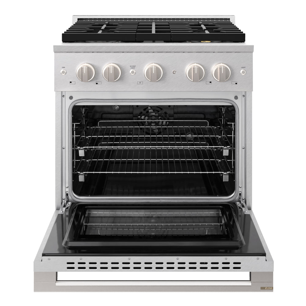 ZLINE 30 in. 4.2 cu. ft. Marino Dual Fuel Range with 4 Burner DuoPro™ Cooktop and Electric Convection Oven in Satin Stainless Steel (PMDRS-30)