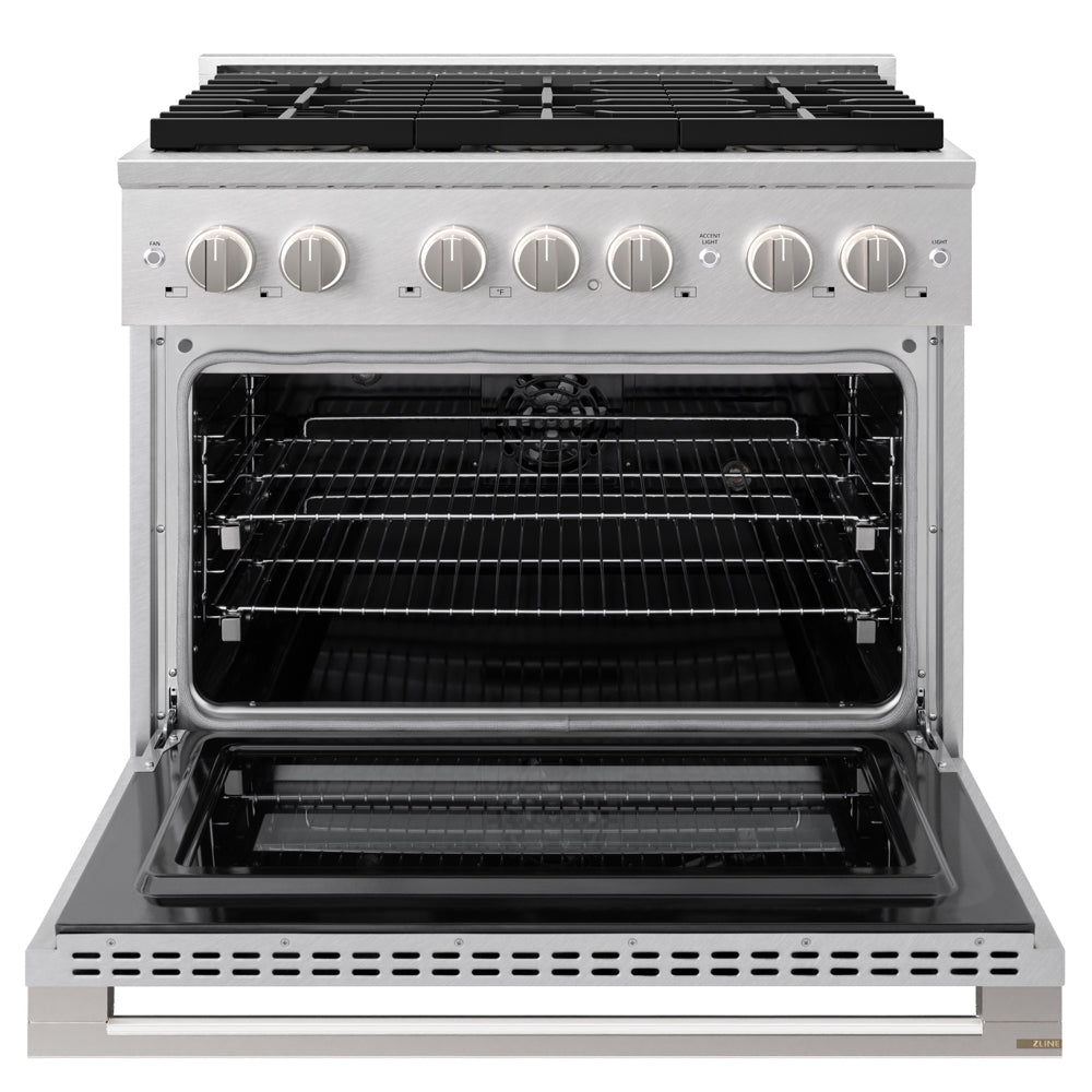 ZLINE 36 in. 5.2 cu. ft. Marino Dual Fuel Range with 6 Burner DuoPro™ Cooktop and Electric Convection Oven in Satin Stainless Steel (PMDRS-36)