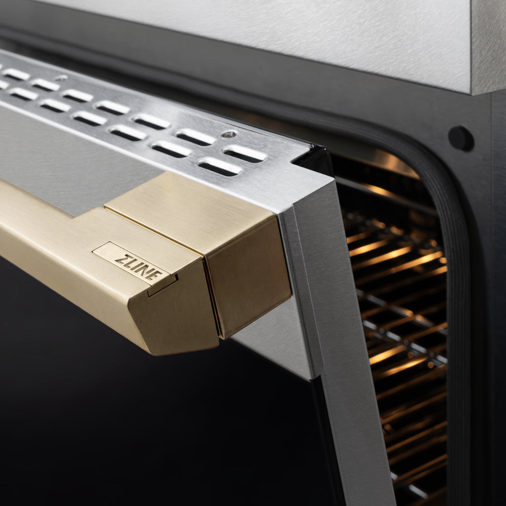 ZLINE Autograph Edition 48 in. 6.7 cu. ft. Marino Dual Fuel Range with 8 Burner DuoPro™ Cooktop and Dual Ovens in Satin Stainless Steel and Champagne Bronze Accents (PMDRSZ-48-CB)