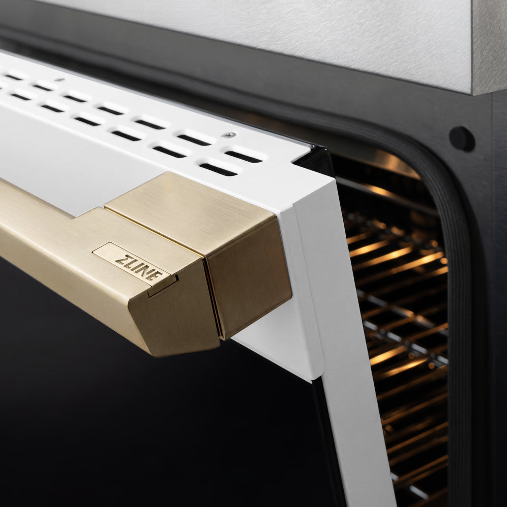 ZLINE Autograph Edition 48 in. 6.7 cu. ft. Marino Dual Fuel Range with 8 Burner DuoPro™ Cooktop and Dual Ovens in Satin Stainless Steel with White Matte Doors and Champagne Bronze Accents (PMDRSZ-WM-48-CB)