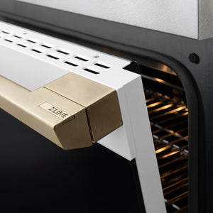 ZLINE Autograph Edition 48 in. 6.7 cu. ft. Marino Double Oven Dual Fuel Range with 8 Burner Gas Cooktop in Satin Stainless Steel with White Matte Doors and Champagne Bronze Accents (MDRSZ-WM-48-CB)