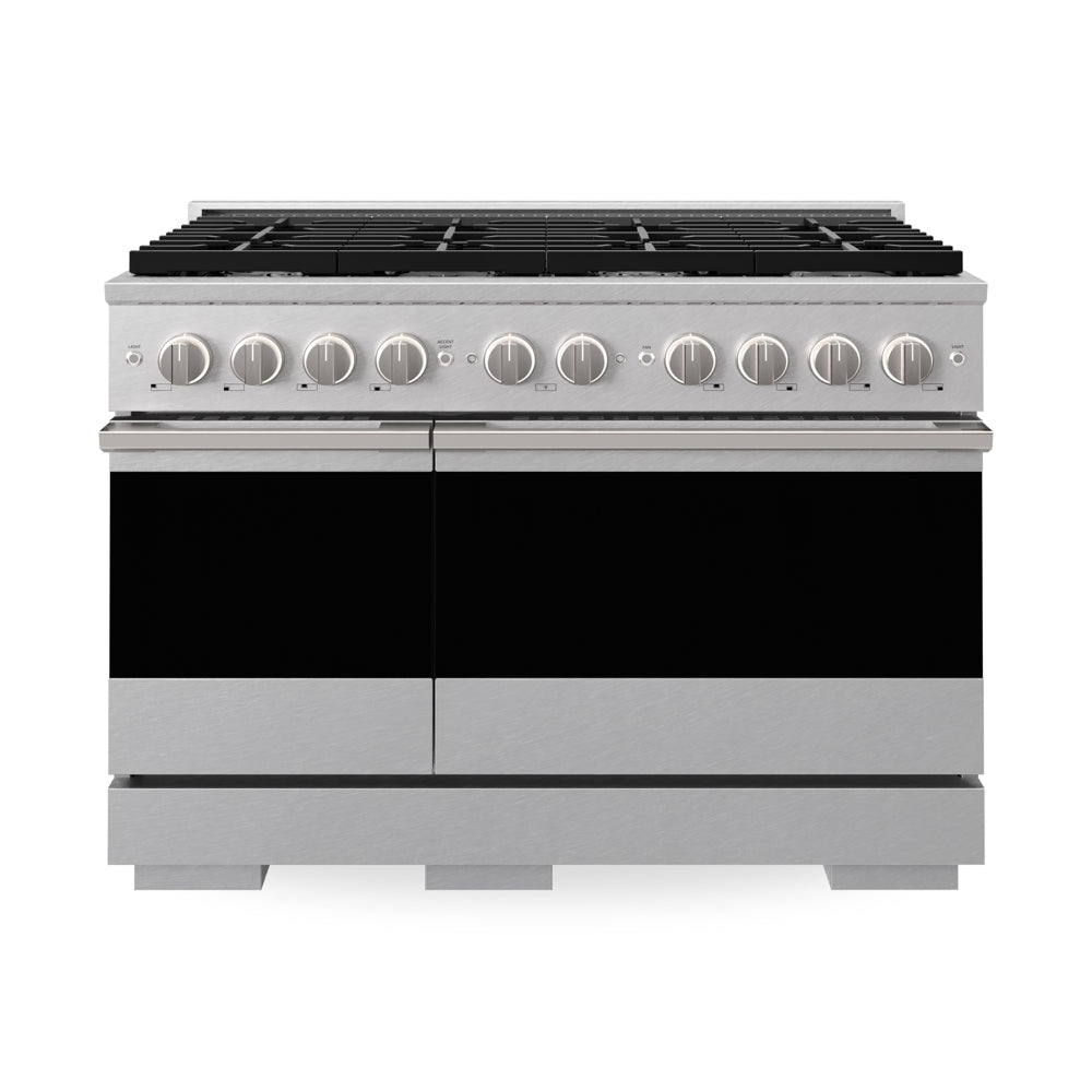 ZLINE 48 in. 6.7 cu. ft. Marino Double Oven Gas Range with 8 Burner Cooktop in Satin Stainless Steel (MGRS-48) main image.