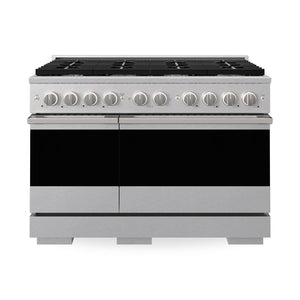 ZLINE 48 in. 6.7 cu. ft. Marino Double Oven Gas Range with 8 Burner Cooktop in Satin Stainless Steel (MGRS-48) main image.