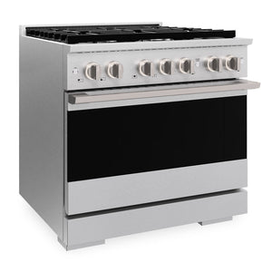ZLINE 36 in. 5.2 cu. ft. Marino Gas Range with Convection Gas Oven in Satin Stainless Steel with 6 Brass Burners (MGRS-BR-36) side.