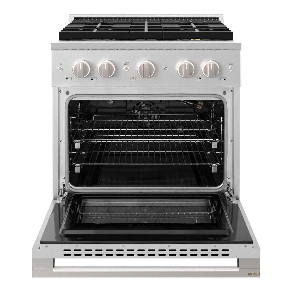 ZLINE 30 in. 4.2 cu. ft. Marino Gas Range with 4 Burner DuoPro™ Cooktop and Convection Gas Oven in Satin Stainless Steel (PMGRS-30)