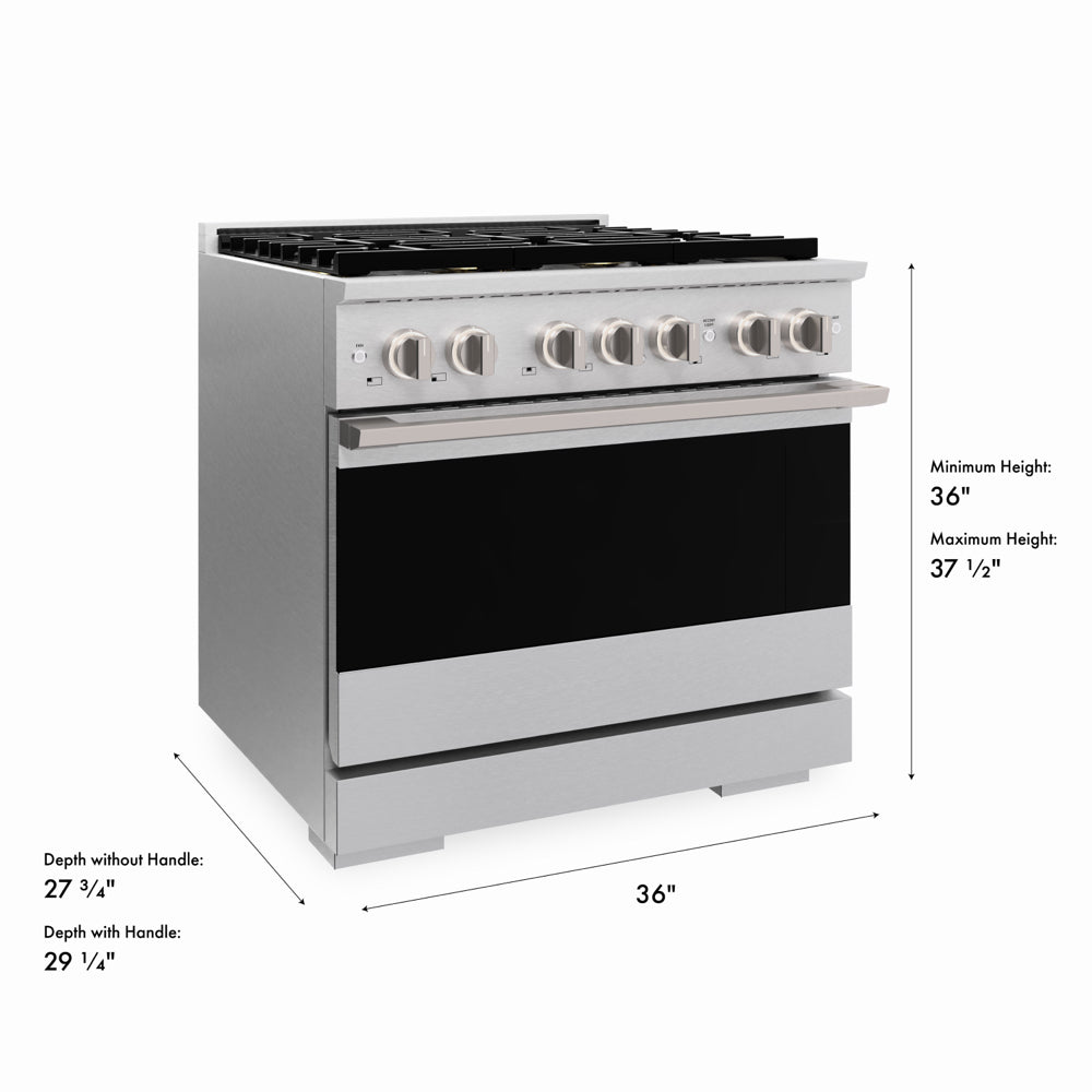 ZLINE 36 in. 5.2 cu. ft. Marino Gas Range with 6 Burner DuoPro™ Cooktop and Convection Gas Oven in Satin Stainless Steel (PMGRS-36)