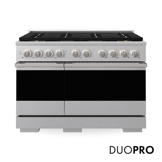ZLINE 48 in. 6.7 cu. ft. Marino Gas Range with 8 Burner DuoPro™ Cooktop and Dual Ovens in Satin Stainless Steel (PMGRS-48) main image.