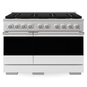 ZLINE 48 in. 6.7 cu. ft. Marino Gas Range with 8 Burner DuoPro™ Cooktop and Dual Ovens in Satin Stainless Steel with White Matte Doors (PMGRS-WM-48)