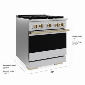 ZLINE Autograph Edition 30 in. 4.2 cu. ft. Marino Dual Fuel Range with 4 Burner Gas Cooktop and Electric Convection Oven in Stainless Steel with Champagne Bronze Accents (MDRZ-30-CB)