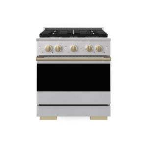 ZLINE Autograph Edition 30 in. 4.2 cu. ft. Marino Dual Fuel Range with 4 Burner Gas Cooktop and Electric Convection Oven in Stainless Steel with Champagne Bronze Accents (MDRZ-30-CB)