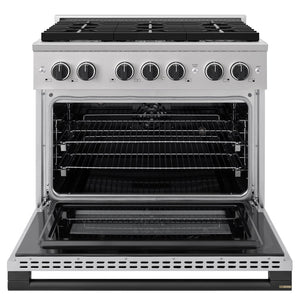 ZLINE Autograph Edition 36 in. 5.2 cu. ft. Marino Dual Fuel Range with 6 Burner Gas Cooktop and Electric Convection Oven in Stainless Steel with Matte Black Accents (MDRZ-36-MB)