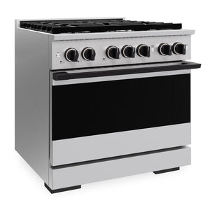 ZLINE Autograph Edition 36 in. 5.2 cu. ft. Marino Dual Fuel Range with 6 Burner Gas Cooktop and Electric Convection Oven in Stainless Steel with Matte Black Accents (MDRZ-36-MB)