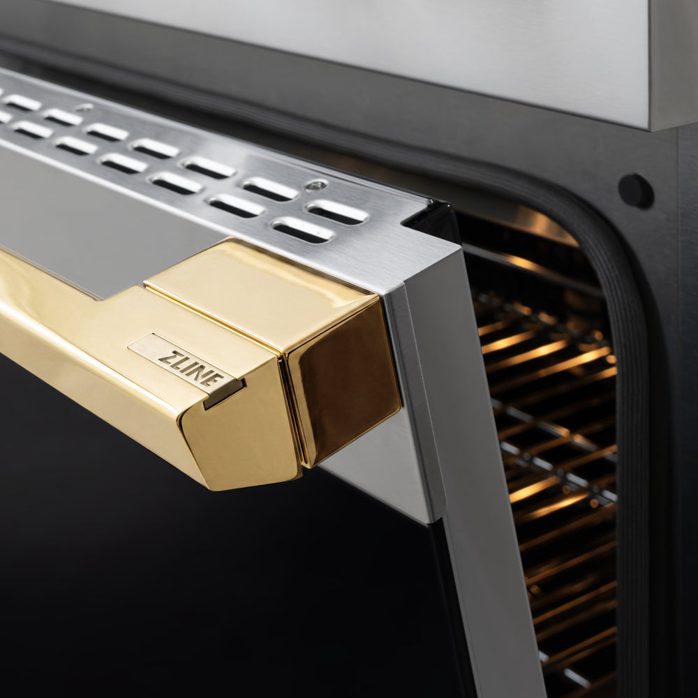 ZLINE Autograph Edition 48 in. 6.7 cu. ft. Marino Double Oven Dual Fuel Range with 8 Burner Gas Cooktop in Stainless Steel and Polished Gold Accents (MDRZ-48-G)