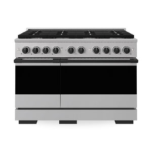 ZLINE Autograph Edition 48 in. 6.7 cu. ft. Marino Double Oven Dual Fuel Range with 8 Burner Gas Cooktop in Stainless Steel and Matte Black Accents (MDRZ-48-MB)
