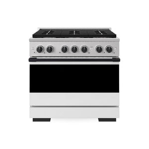 ZLINE Autograph Edition 36 in. 5.2 cu. ft. Marino Dual Fuel Range with 6 Burner Gas Cooktop and Electric Convection Oven in Stainless Steel with White Matte Door and Matte Black Accents (MDRZ-WM-36-MB)