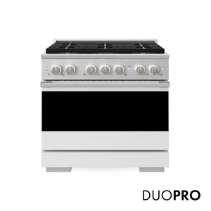 ZLINE 36 in. 5.2 cu. ft. Marino Dual Fuel Range with 6 Burner DuoPro™ Cooktop and Electric Convection Oven with White Matte Door (PMDR-WM-36) main image.