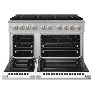 ZLINE 48 in. 6.7 cu. ft. Marino Dual Fuel Range with 8 Burner DuoPro™ Cooktop and Dual Ovens with White Matte Doors (PMDR-WM-48)