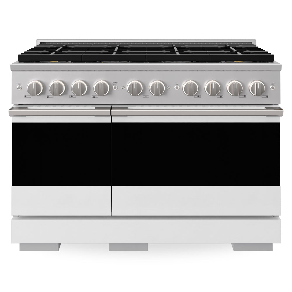 ZLINE 48 in. 6.7 cu. ft. Marino Dual Fuel Range with 8 Burner DuoPro™ Cooktop and Dual Ovens with White Matte Doors (PMDR-WM-48)