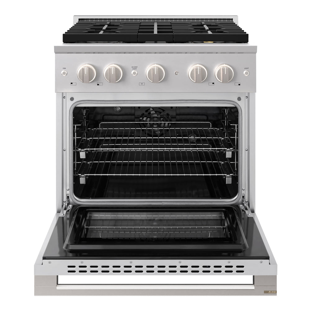ZLINE 30 in. 4.2 cu. ft. Marino Dual Fuel Range with 4 Burner DuoPro™ Cooktop and Electric Convection Oven in Stainless Steel (PMDR30)