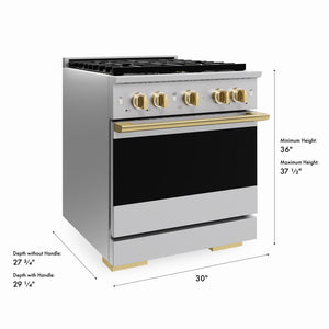 ZLINE Autograph Edition 30 in. 4.2 cu. ft. Marino Dual Fuel Range with 4 Burner DuoPro™ Cooktop and Electric Convection Oven in Stainless Steel with Polished Gold Accents (PMDRZ-30-G)