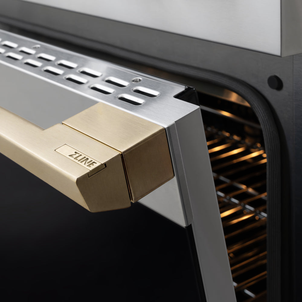ZLINE Autograph Edition 36 in. 5.2 cu. ft. Marino Dual Fuel Range with 6 Burner DuoPro™ Cooktop and Electric Convection Oven in Stainless Steel and Champagne Bronze Accents (PMDRZ-36-CB)