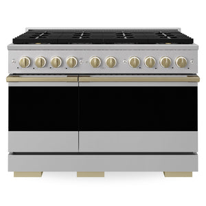 ZLINE Autograph Edition 48 in. 6.7 cu. ft. Marino Dual Fuel Range with 8 Burner DuoPro™ Cooktop and Dual Ovens in Stainless Steel and Champagne Bronze Accents (PMDRZ-48-CB)