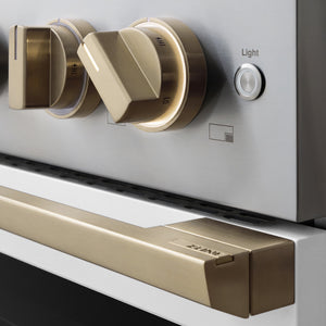 ZLINE Autograph Edition 36 in. 5.2 cu. ft. Marino Dual Fuel Range with 6 Burner DuoPro™ Cooktop and Electric Convection Oven with White Matte Door and Champagne Bronze Accents (PMDRZ-WM-36-CB)