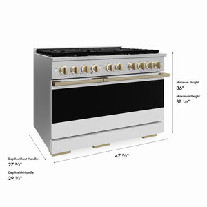 ZLINE Autograph Edition 48 in. 6.7 cu. ft. Marino Dual Fuel Range with 8 Burner DuoPro™ Cooktop and Dual Ovens with White Matte Doors and Champagne Bronze Accents (PMDRZ-WM-48-CB)