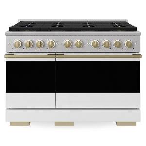 ZLINE Autograph Edition 48 in. 6.7 cu. ft. Marino Dual Fuel Range with 8 Burner DuoPro™ Cooktop and Dual Ovens with White Matte Doors and Champagne Bronze Accents (PMDRZ-WM-48-CB)