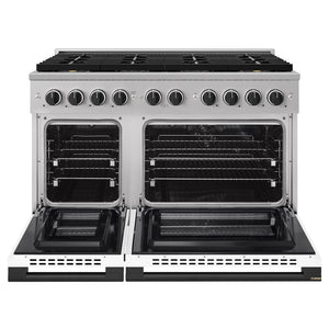 ZLINE Autograph Edition 48 in. 6.7 cu. ft. Marino Dual Fuel Range with 8 Burner DuoPro™ Cooktop and Dual Ovens with White Matte Doors and Matte Black Accents (PMDRZ-WM-48-MB)