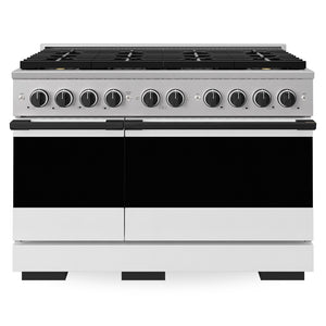 ZLINE Autograph Edition 48 in. 6.7 cu. ft. Marino Dual Fuel Range with 8 Burner DuoPro™ Cooktop and Dual Ovens with White Matte Doors and Matte Black Accents (PMDRZ-WM-48-MB)