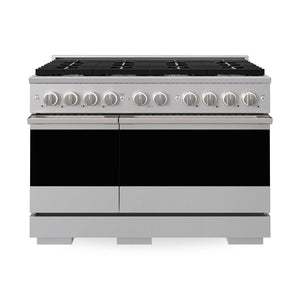 ZLINE 48 in. 6.7 cu. ft. Marino Dual Fuel Range with 8 Burner Gas Cooktop and Dual Ovens in Stainless Steel (MDR48) main image.